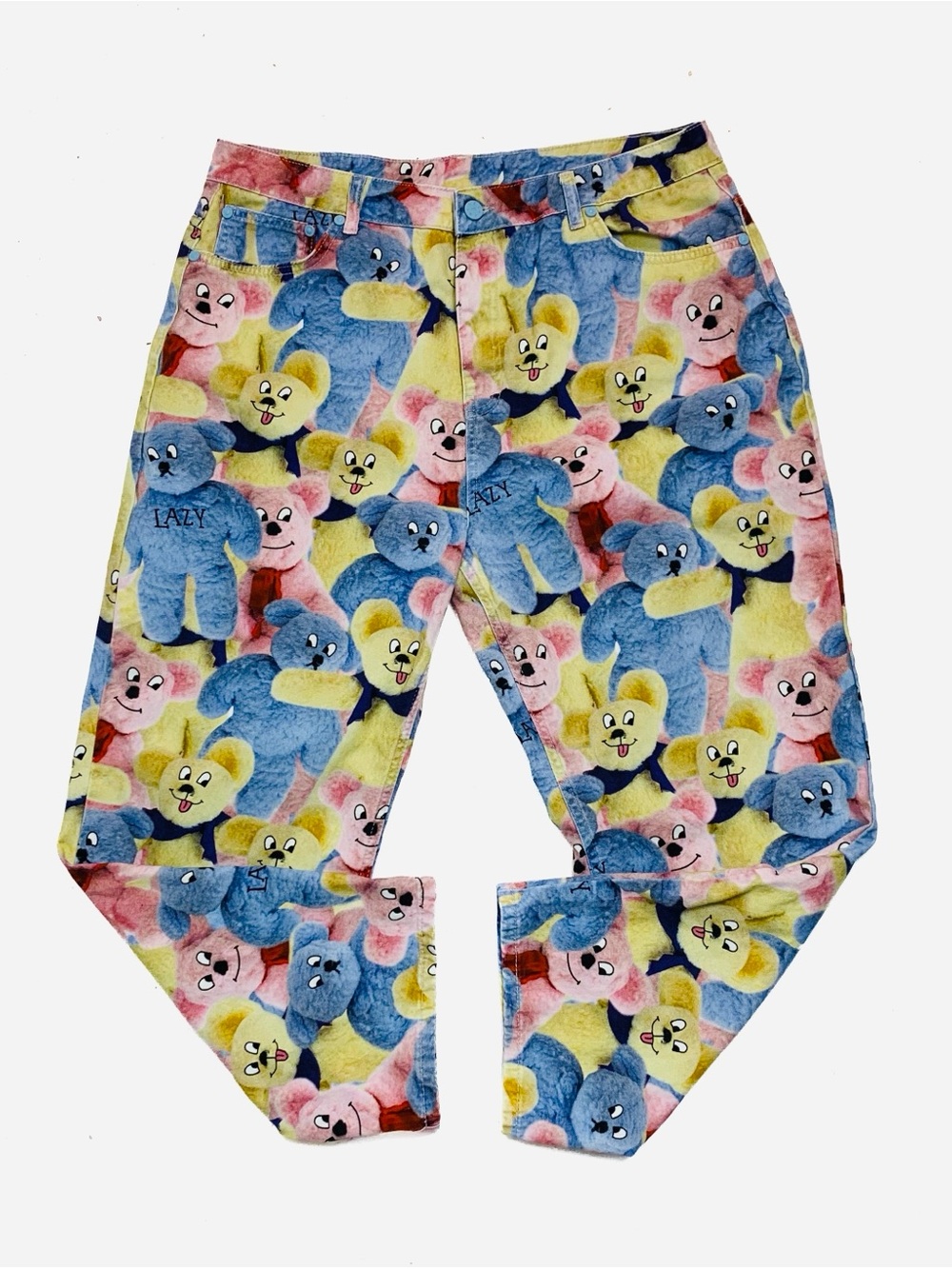 Lazy Oaf Women Size 16 Teddy Bear Print Jeans Beary Nice Novelty Colorful Cotton